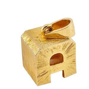 Letter A Pendant Brushed and Flat Gold Plated Metal Vintage 1970s
